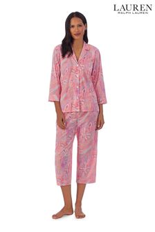 Lauren Ralph Lauren Pink Cotton Notch Collar Pyjama Set