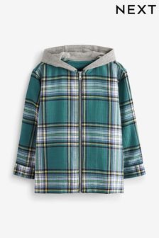 Blue Check Hooded Zip Through Shirt (3-16yrs) (U64139) | £19 - £24