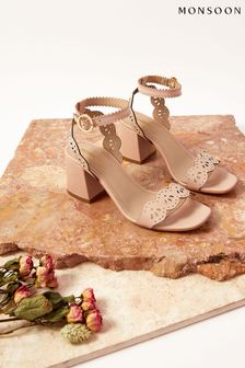 Monsoon Pink Laser Cut Occasion Leather Block Heels