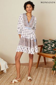 Monsoon Blue Heritage Print Fit and Flare Dress