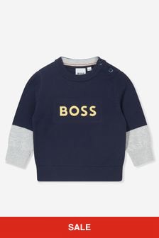 Boss Kidswear Baby Boys Knitted Logo Jumper in Navy