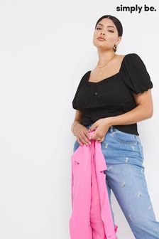 Simply Be Black Sweetheart Neck Ruched Bust Top