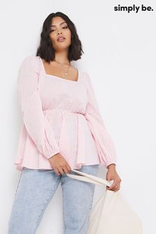 Simply Be Pink Textured Stripe Square Neck Peplum Top