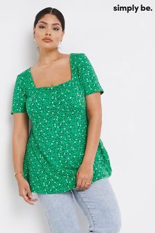 Simply Be Green Print Supersoft Square Neck Short Sleeve Tunic