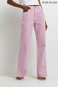 River Island Pink Light 90S Straight Neutral Jeans