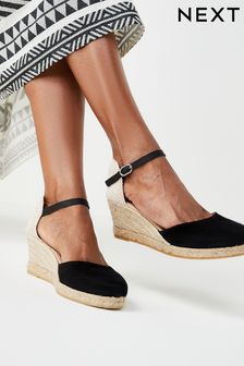 Black Forever Comfort® Leather Closed Toe Low Wedges (U64527) | £52