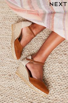 Tan Brown Forever Comfort® Leather Closed Toe Low Wedges (U64528) | £52