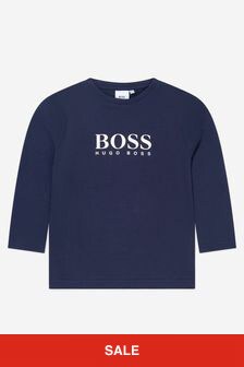 Boss Kidswear Boys Long Sleeve Logo Print T-Shirt in Navy