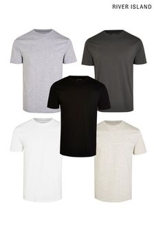River Island Grey Slim T-Shirts 5 Pack
