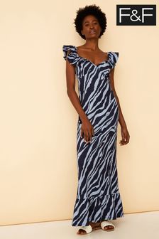 F&F Blue Zebra Frill Textured Dress