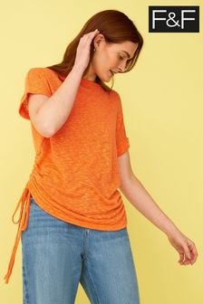 F&F Orange Rouched Side Top T-Shirt