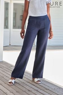 Pure Collection Blue Laundered Linen Wide Leg Trousers
