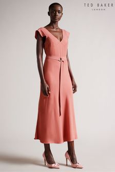 Ted Baker Pink V-Neck Bias Cut Midi Dress