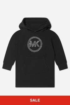 Michael Kors Girls Studded Logo Hooded Sweater Dress in Black