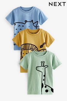 Blue/Yellow Linear Animals Short Sleeve Character T-Shirts 3 Pack (3mths-7yrs) (U66702) | £17 - £21