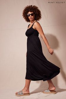 Mint Velvet Black Tiered Jersey Midi Summer Dress
