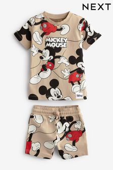 Neutral Tan Mickey Mouse All Over Printed T-Shirt and Shorts License Set (3mths-8yrs) (U67051) | £17 - £21