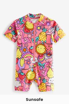 Coral Pink Unicorn Character Sunsafe Swim Suit (3mths-7yrs) (U67062) | £13 - £16