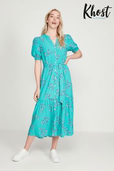 Khost Womens Green Clothing Floral Heart Tiered Dress