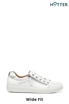 Hotter Wide Fit White Chase II Lace-Up/Zip Deck Shoes
