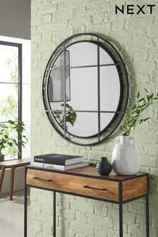 Black Window Round Wall Mirror (U67456) | £140