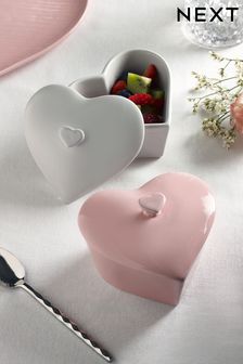 Set of 2 Pink Heart Shaped Ramekins (U67457) | £22