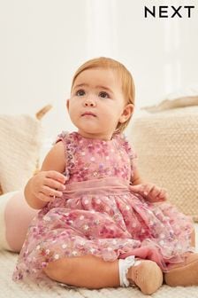 Pink Embroidered Baby Prom Dress (0mths-2yrs) (U67485) | £30 - £32