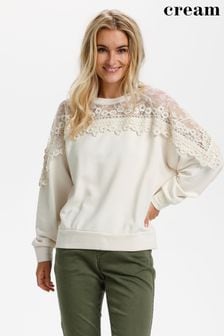 Cream Kalanie Cream Long Sleeve Lace Sweatshirt