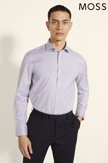 Moss Bros Tailored Fit Taupe Puppytooth Single Cuff Shirt