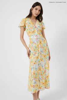 French Connection Yellow Isadora Delphine Short Sleeve Belted Maxi Dress (U68746) | £120