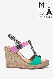 Moda In Pelle Animal T Bar Metal Detail Wedge Sandals