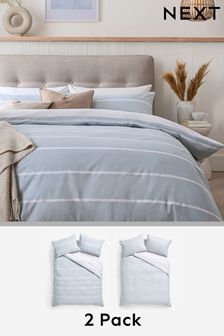 2 Pack Blue Stripe Reversible Duvet Cover and Pillowcase Set