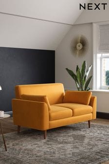 Soft Velvet Ochre Yellow Mila Mid Leg Compact 2 Seater 'Sofa In A Box' (U69587) | £450