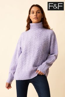 F&F Kenzie Cable Roll Neck Purple Jumper