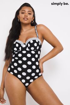 Simple Be Black Polka Dot Shape Underwired Belted Swimsuit