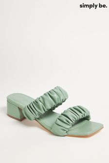 Simply Be Green Ex Wide Fit Ruched Two Strap Heeled Mules