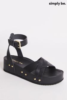 Simply Be Black Wide Fit Flatform Criss-Cross Sandals