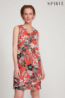 Spirit Orange Linen Tropical Print Dress