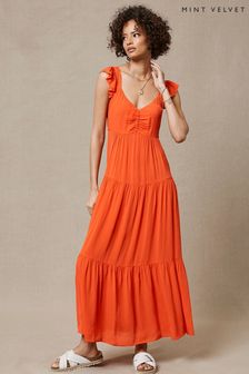 Mint Velvet Orange Ruffle Boho Maxi Dress