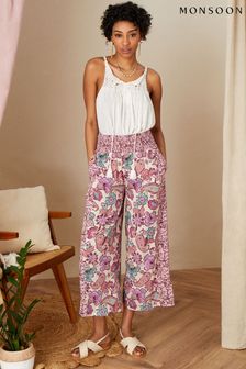 Monsoon Natural Floral Border Print Trousers