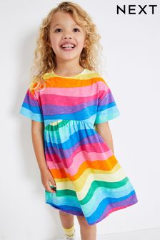 Pink/Blue/Purple/Green Rainbow Short Sleeve Jersey Dress (3-16yrs) (U71470) | £10 - £15