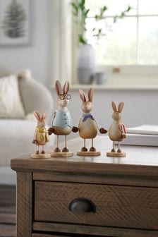 Set of 4 Brown Rosie Rabbit Family Ornaments With Magnetic Hands (U71585) | £39