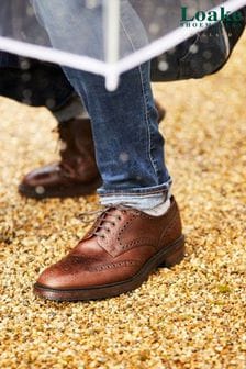 Loake Brown Chester Burnished Calf Leather Heavy Brogue Shoes
