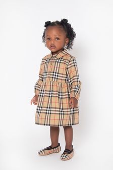 Burberry Kids Baby Girls Olivetta Check Dress With Knickers in Beige