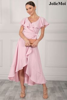 Jolie Moi Pink Vella Frill Wrap Maxi Dress