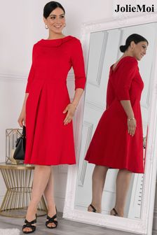 Jolie Moi Red Kyndall Sleeve Midi Dress