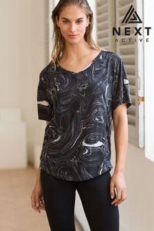 Black/White Atelier-lumieresShops Active Sports Short Sleeve V-Neck Top (U73587) | £20
