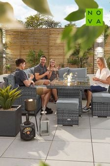 Nova Outdoor Living Grey Rattan Effect Cambridge Right Hand Corner Sofa Set with Fire Pit Table (U74065) | £1,600