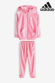 adidas Pink Essentials 3-Stripes Shiny Tracksuit (U74376) | £35