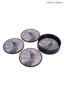 Set of 4 Blue Belvedere Peacock Print Coasters